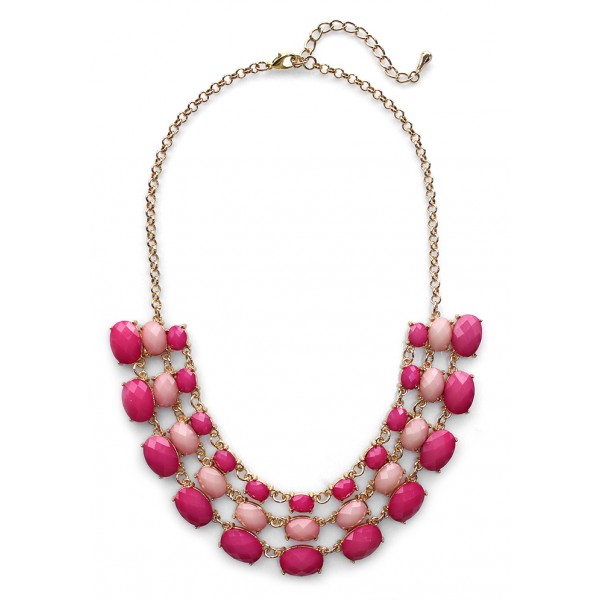 Rose Ombre Faceted Stone Cascade Statement Necklace
